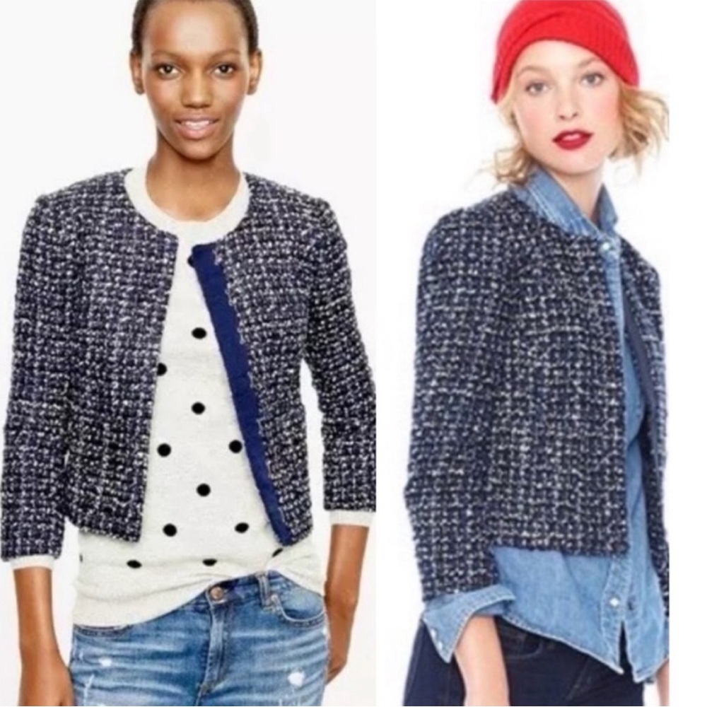 NWOT J. Crew Midnight Boucle - Navy and Silver Tweed Cropped Blazer - Size 4 - Picture 3 of 10